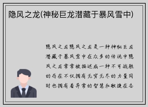 隐风之龙(神秘巨龙潜藏于暴风雪中)